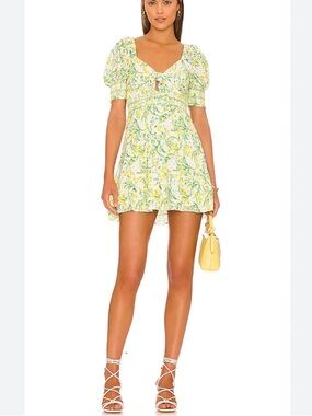 Alice + Olivia Kristie Mini Dress in Sun Ditsy Off White Puff Sleeve Size 8